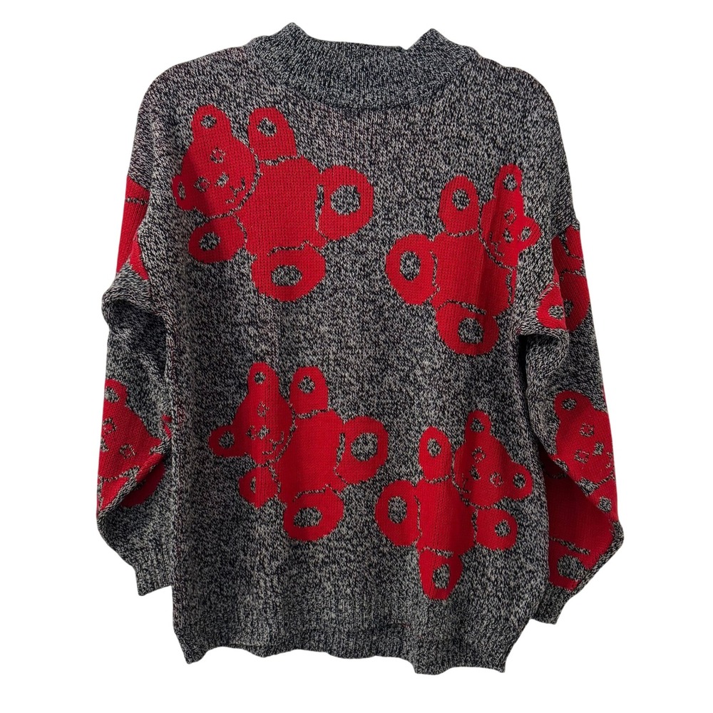 VTG Sugar Co‎ Ltd Knit Sweater Womens M Mock Neck Red Teddy Bears Cozy Y2K Funky